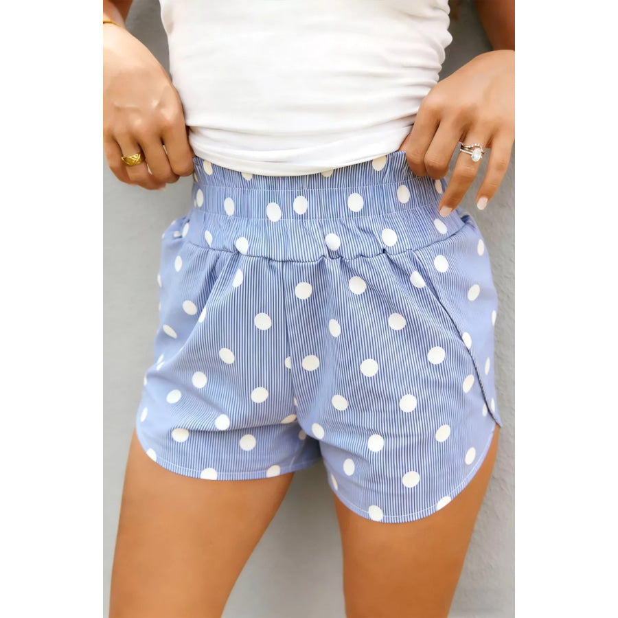 Polka Dot Striped Elastic Waist Shorts Light Blue / S Apparel and Accessories