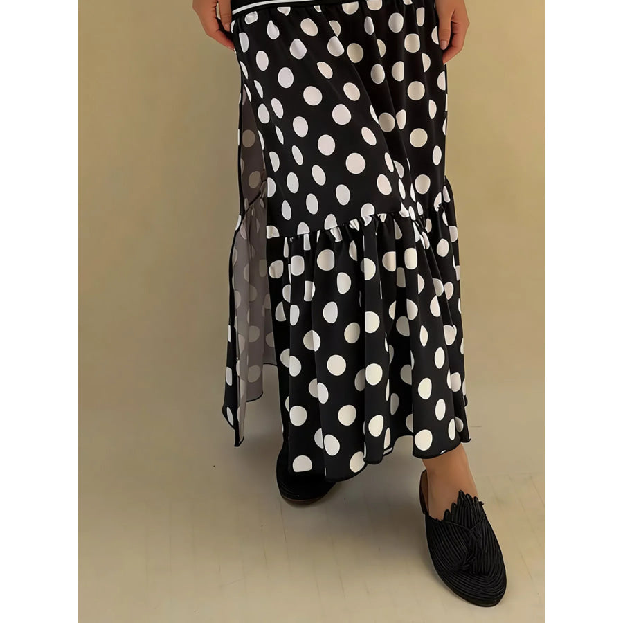 Polka Dot Striped Slit Maxi Skirt Apparel and Accessories