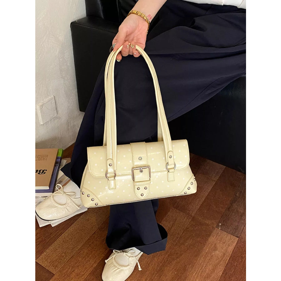 Polka Dot Studded Shoulder Bag Light Yellow / onesize Apparel and Accessories
