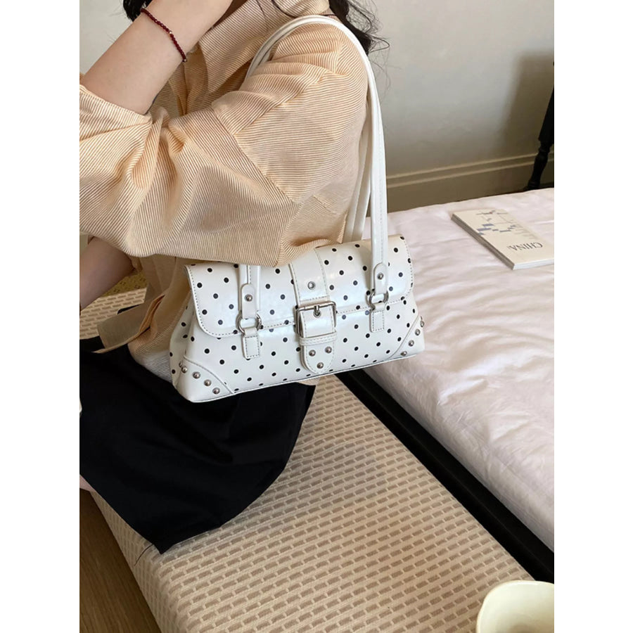 Polka Dot Studded Shoulder Bag White / onesize Apparel and Accessories