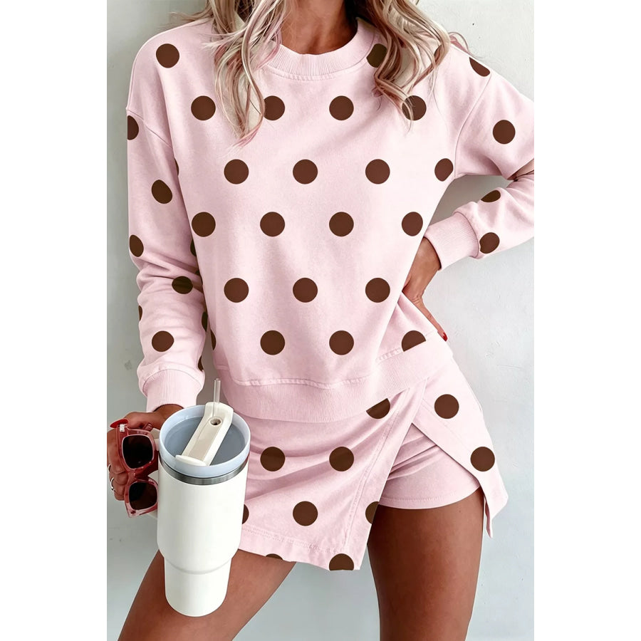 Polka Dot Sweatshirt and Shorts Set Blush Pink / S Apparel and Accessories
