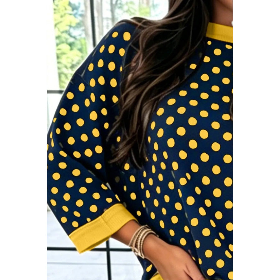 Polka Dot Sweatshirt with Contrast Trim Dark Navy / S Apparel and Accessories