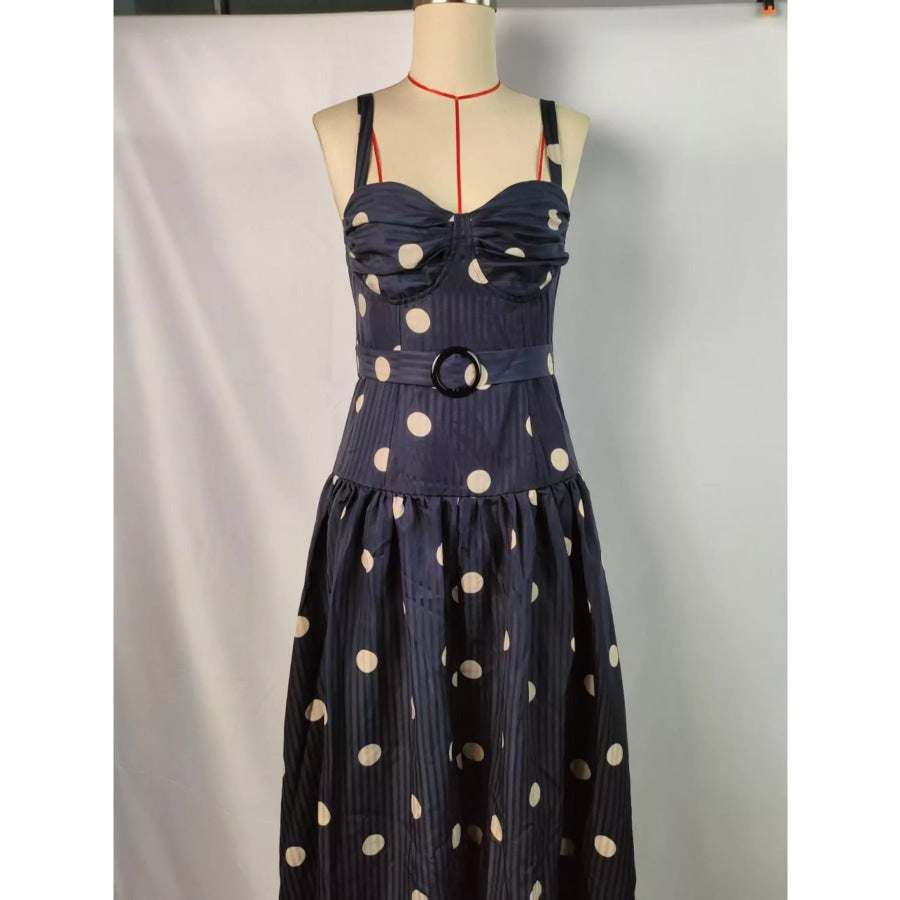 Polka Dot Sweetheart Neck Midi Dress Apparel and Accessories