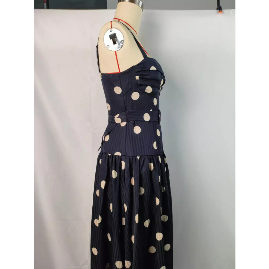 Polka Dot Sweetheart Neck Midi Dress Apparel and Accessories