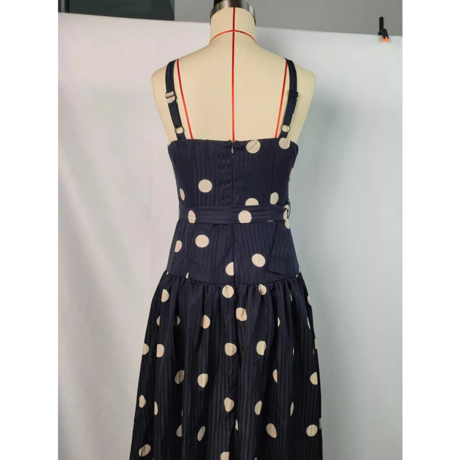 Polka Dot Sweetheart Neck Midi Dress Apparel and Accessories
