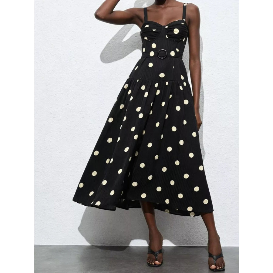 Polka Dot Sweetheart Neck Midi Dress Black / S Apparel and Accessories