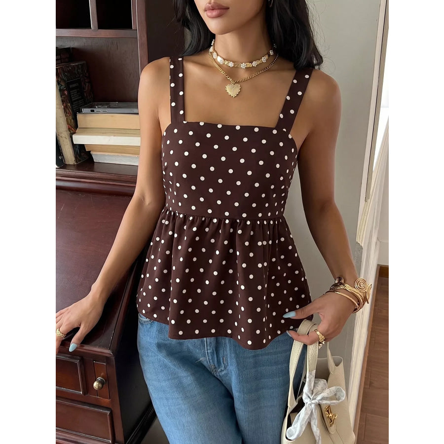 Polka Dot Tie Back Cami Coffee Brown / S Apparel and Accessories