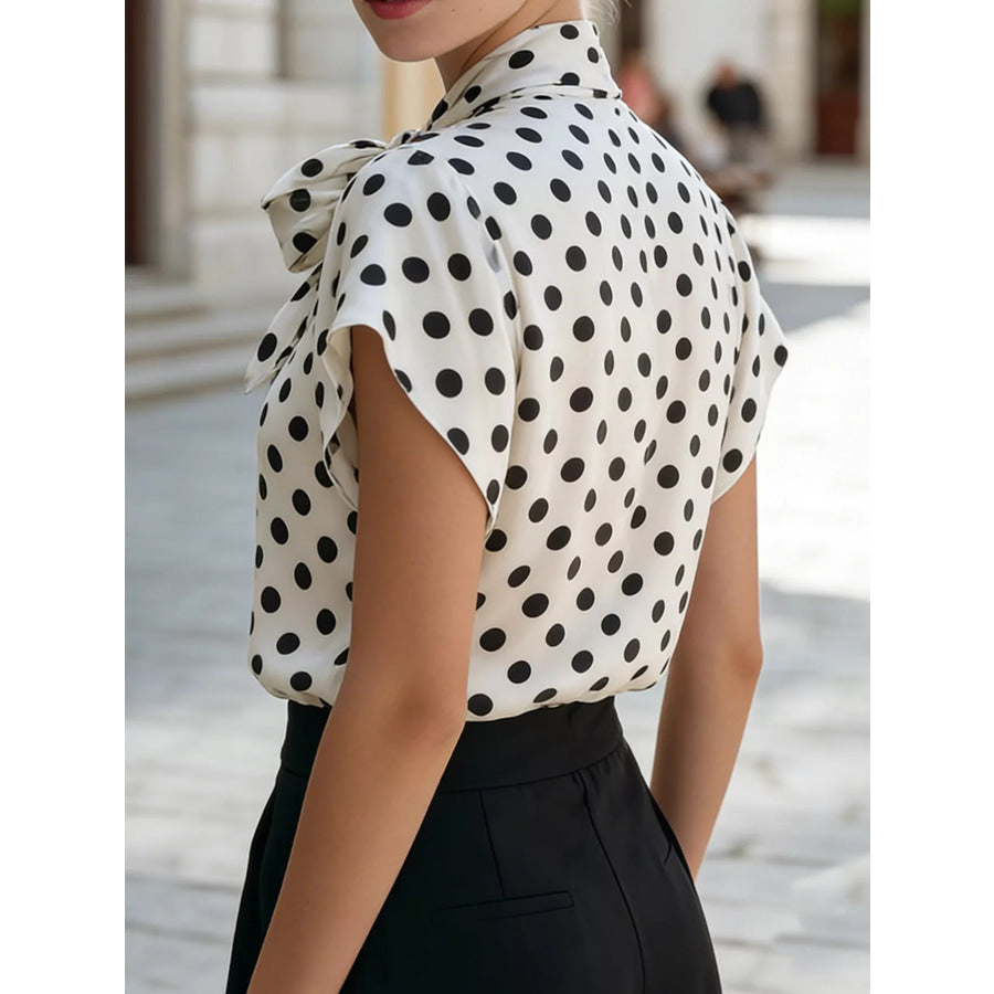 Polka Dot Tie Neck Blouse Apparel and Accessories