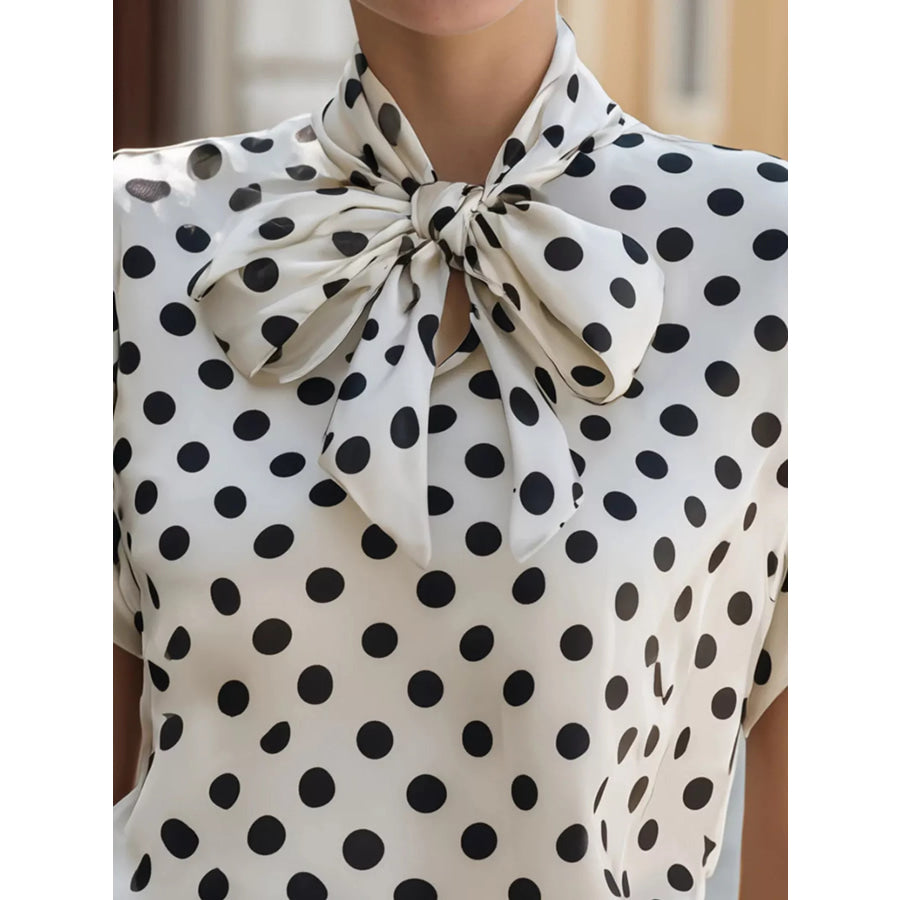 Polka Dot Tie Neck Blouse Apparel and Accessories