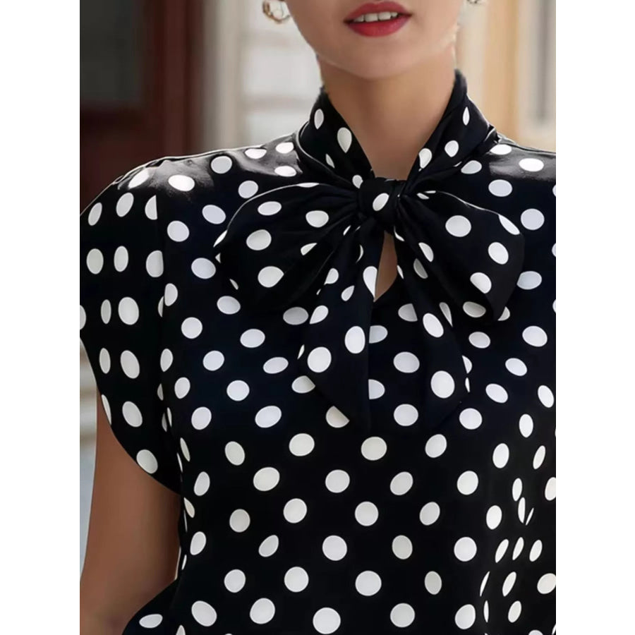 Polka Dot Tie Neck Blouse Apparel and Accessories