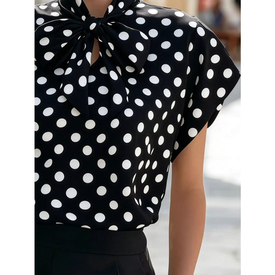 Polka Dot Tie Neck Blouse Apparel and Accessories