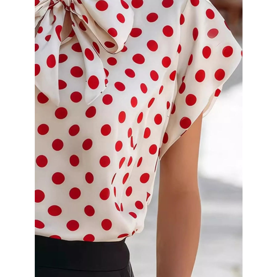 Polka Dot Tie Neck Blouse Apparel and Accessories