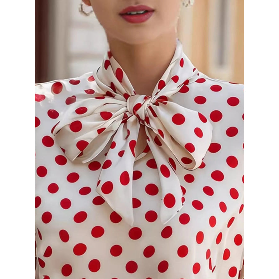 Polka Dot Tie Neck Blouse Apparel and Accessories