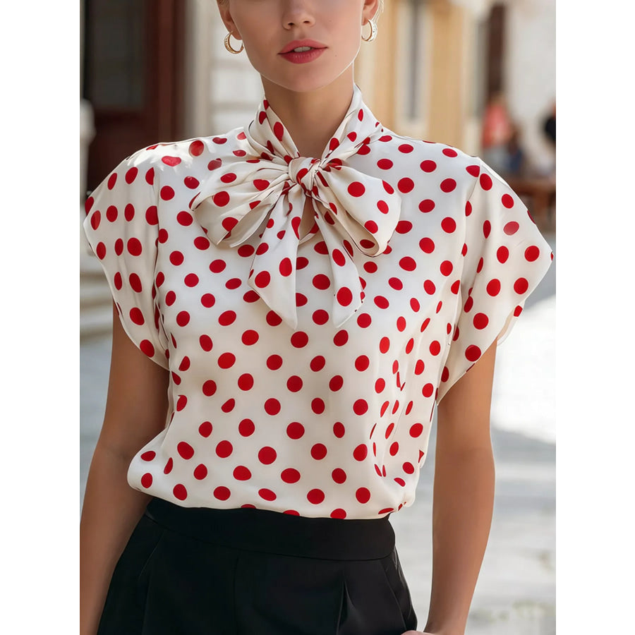 Polka Dot Tie Neck Blouse Scarlet / S Apparel and Accessories