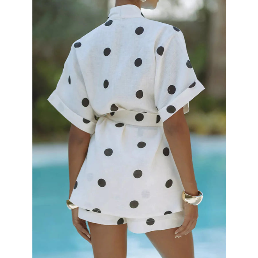Polka Dot Tie Waist Top and Shorts Set Apparel and Accessories