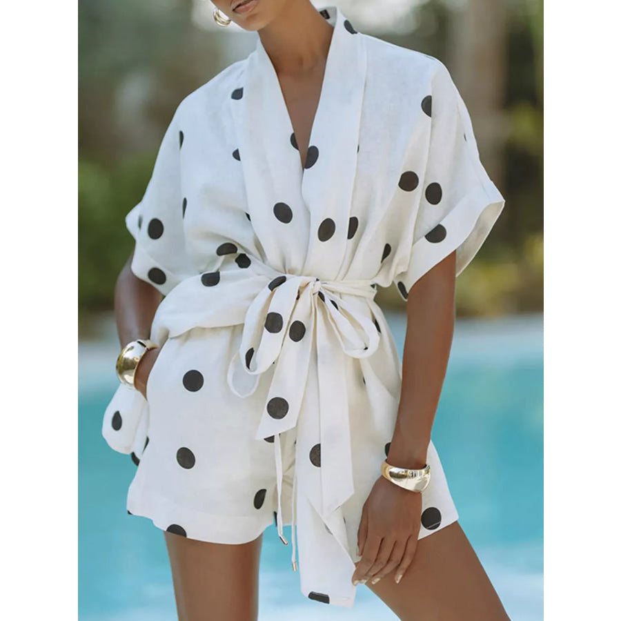 Polka Dot Tie Waist Top and Shorts Set Apparel and Accessories
