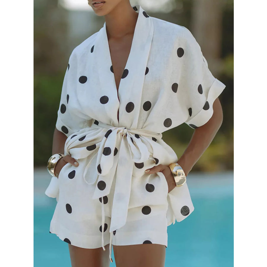 Polka Dot Tie Waist Top and Shorts Set Apparel and Accessories
