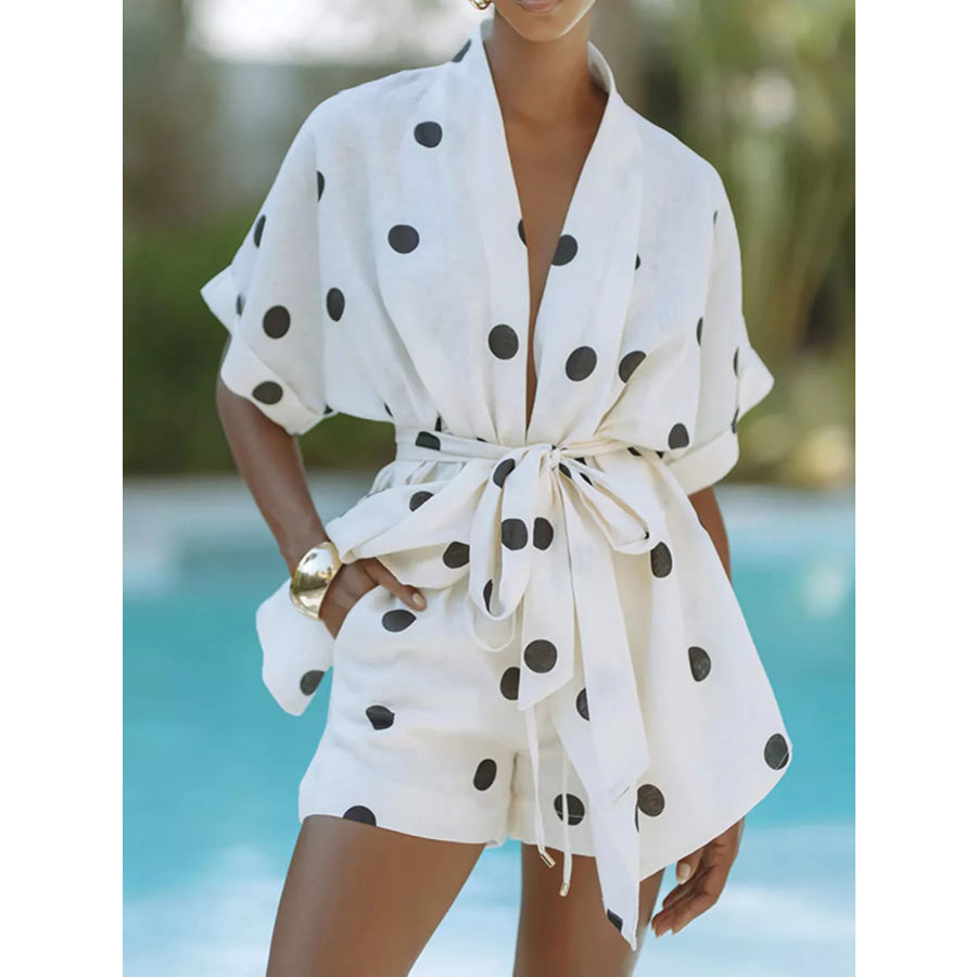 Polka Dot Tie Waist Top and Shorts Set Apparel and Accessories