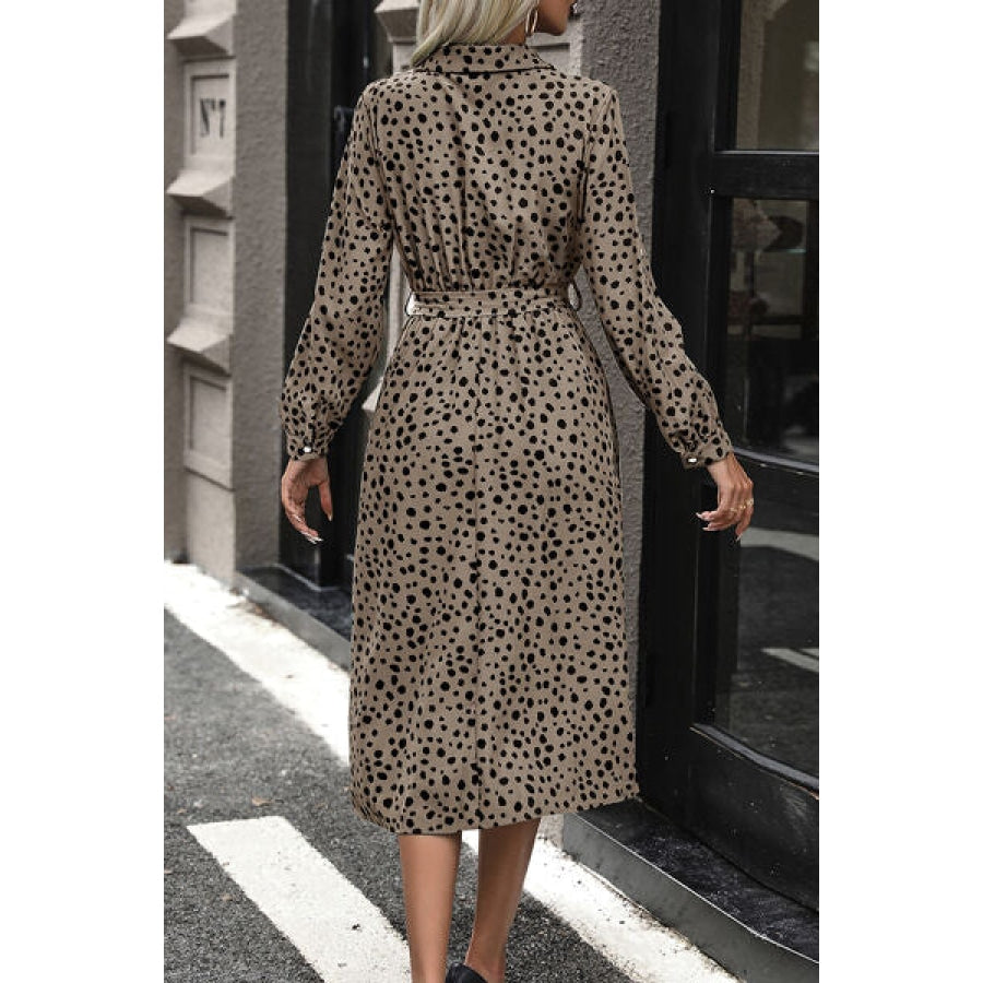 Polka Dot Tied Button Up Dress Clothing