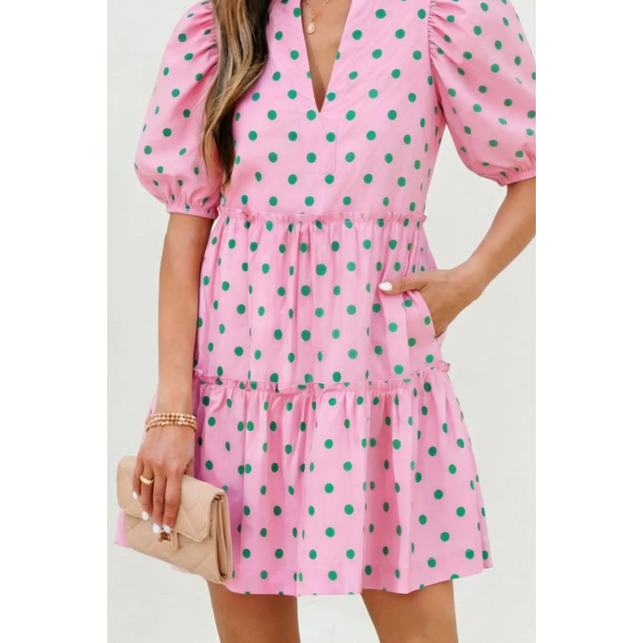 Polka Dot Tiered Mini Dress Apparel and Accessories