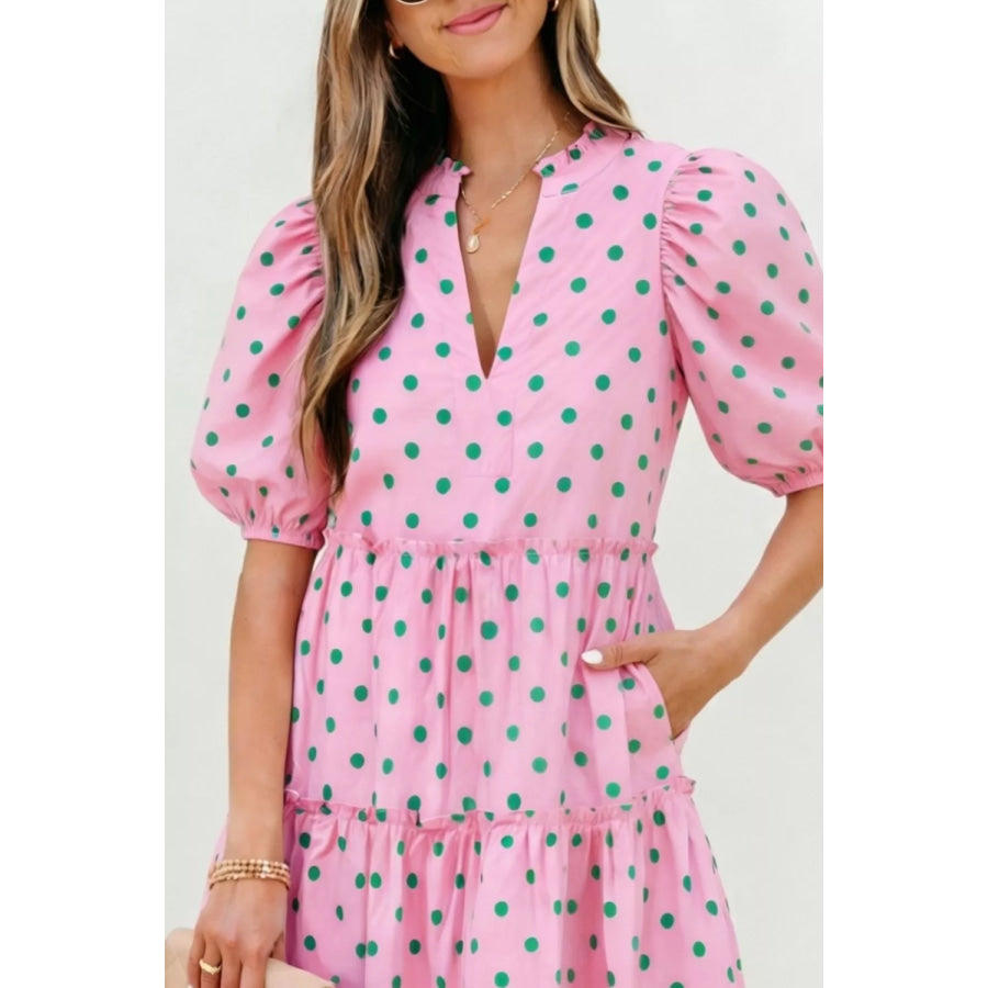 Polka Dot Tiered Mini Dress Apparel and Accessories
