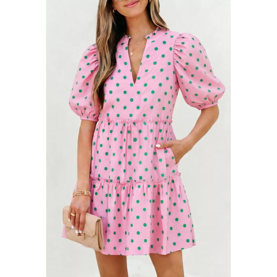 Polka Dot Tiered Mini Dress Blush Pink / S Apparel and Accessories