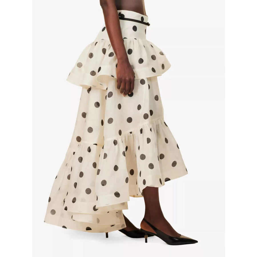 Polka Dot Tiered Ruffle Skirt Beige / S Apparel and Accessories