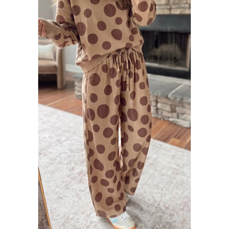 Polka Dot Top and Pants Two-Piece Set Apparel Accessories