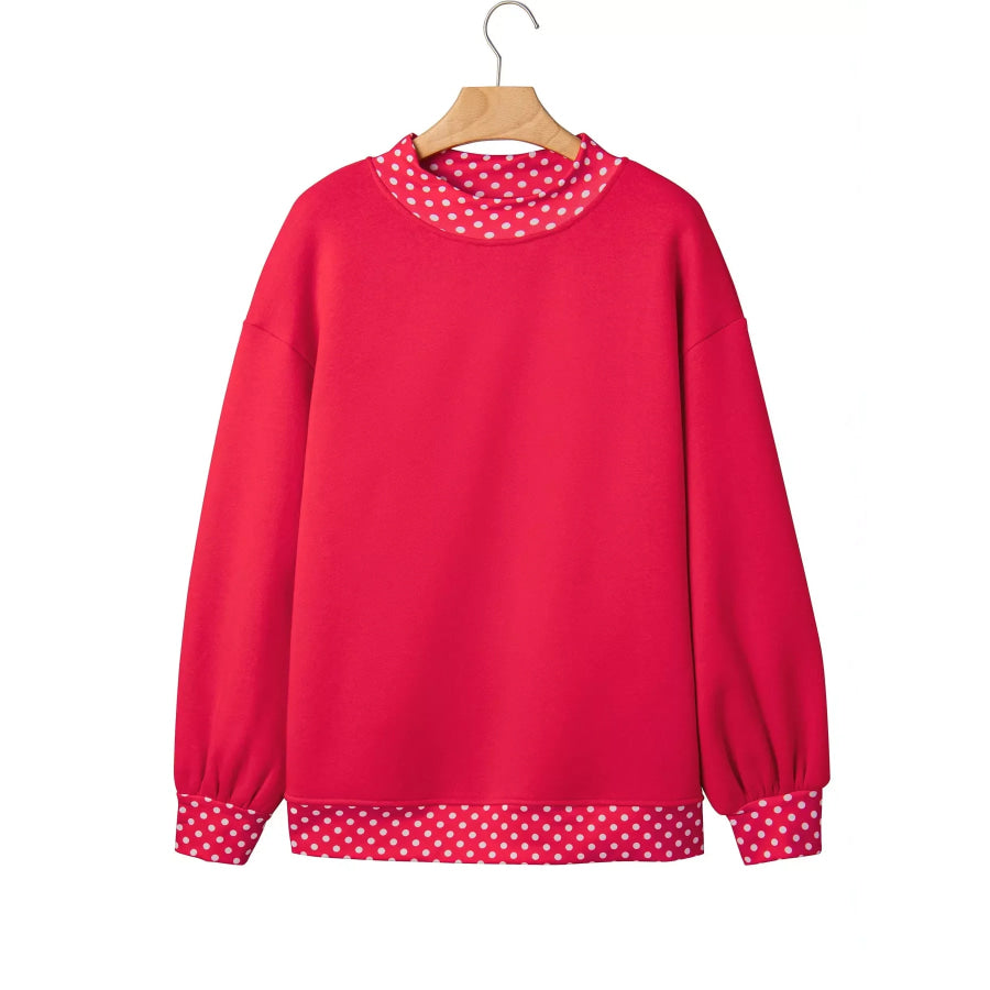 Polka Dot Trim Contrast Crew Neck Sweatshirt Apparel and Accessories