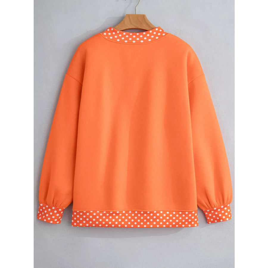 Polka Dot Trim Contrast Crew Neck Sweatshirt Apparel and Accessories