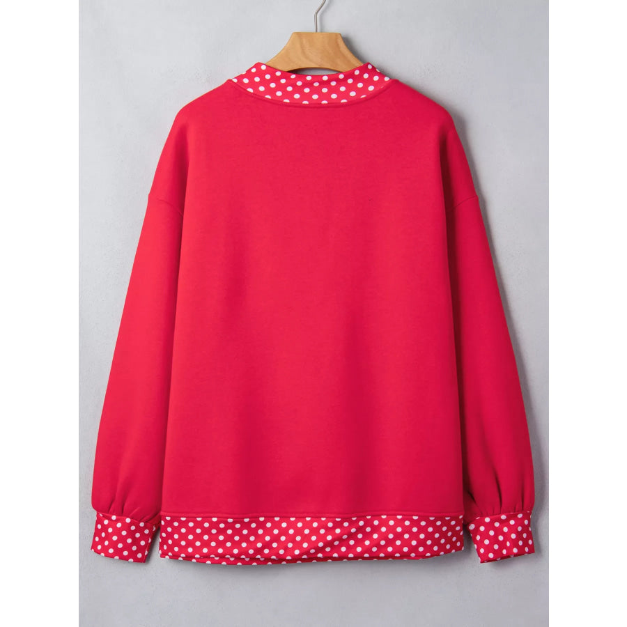 Polka Dot Trim Contrast Crew Neck Sweatshirt Apparel and Accessories