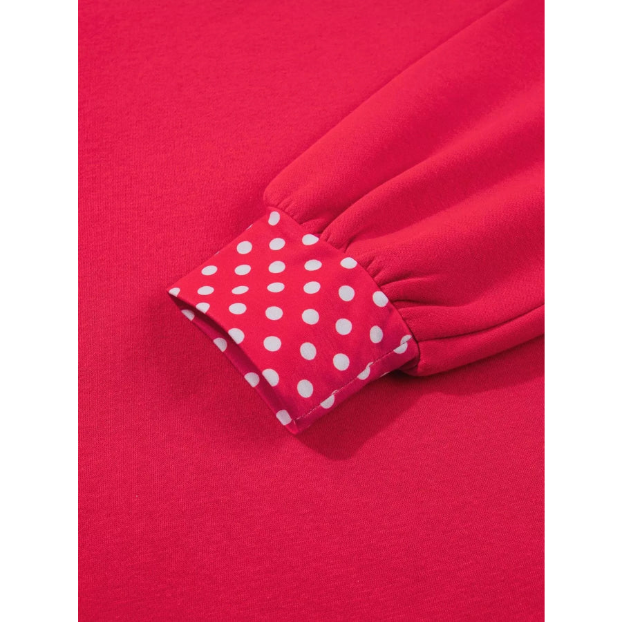 Polka Dot Trim Contrast Crew Neck Sweatshirt Apparel and Accessories