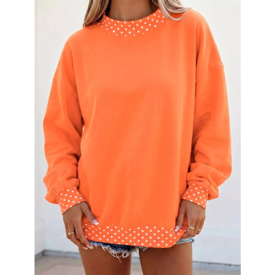 Polka Dot Trim Contrast Crew Neck Sweatshirt Apparel and Accessories