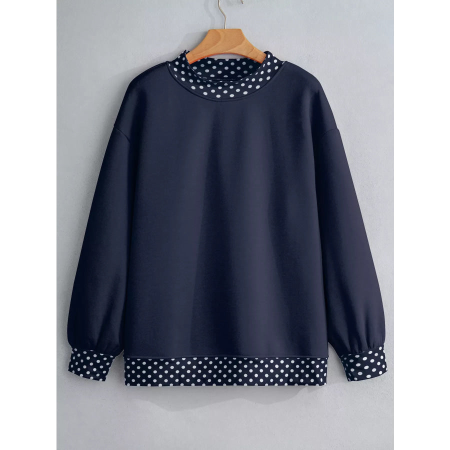 Polka Dot Trim Contrast Crew Neck Sweatshirt Apparel and Accessories