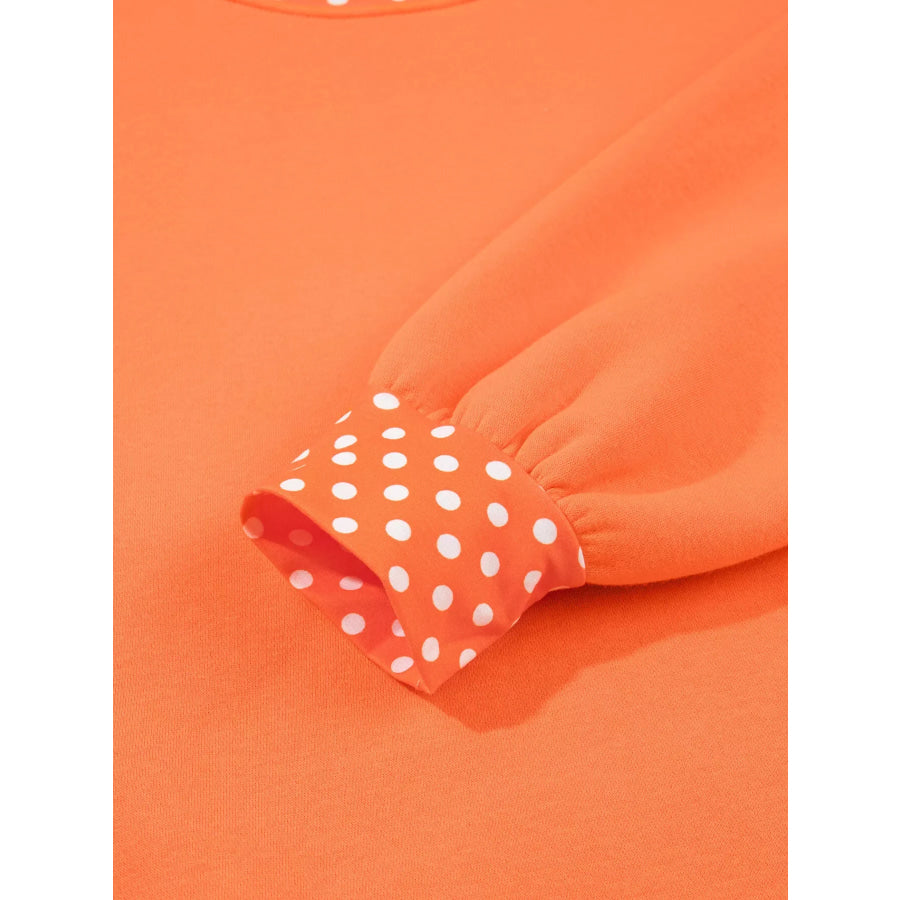 Polka Dot Trim Contrast Crew Neck Sweatshirt Apparel and Accessories