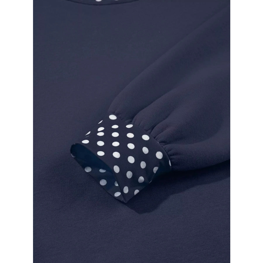 Polka Dot Trim Contrast Crew Neck Sweatshirt Apparel and Accessories