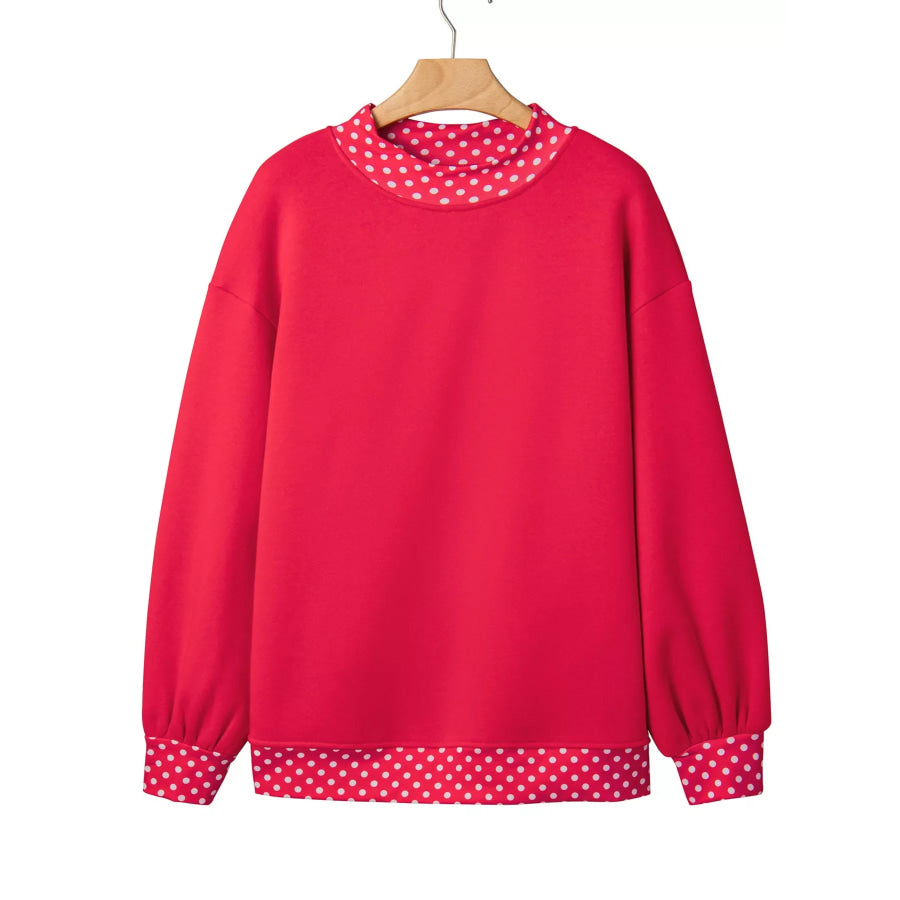 Polka Dot Trim Contrast Crew Neck Sweatshirt Apparel and Accessories
