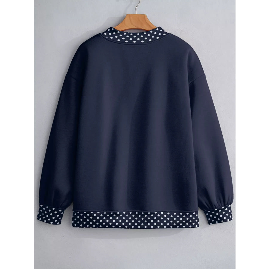 Polka Dot Trim Contrast Crew Neck Sweatshirt Apparel and Accessories