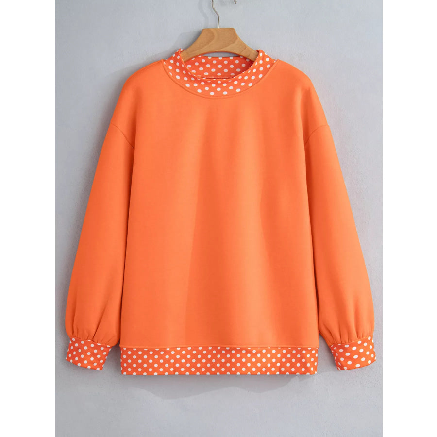 Polka Dot Trim Contrast Crew Neck Sweatshirt Tangerine / S Apparel and Accessories