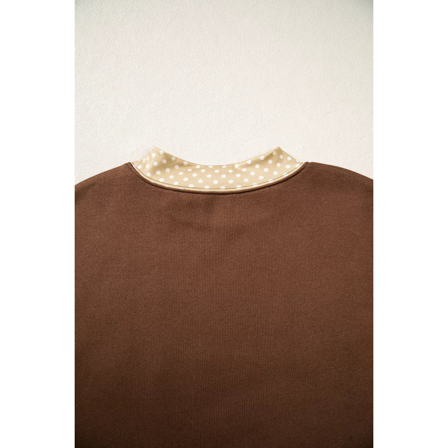 Polka Dot Trim High Neck BLESSED Letter Graphic Baggy Sweatshirt Apparel and Accessories