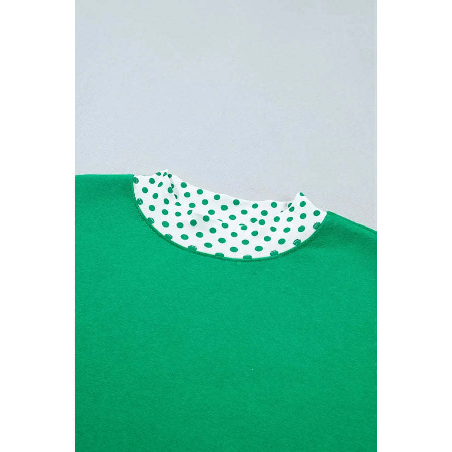 Polka Dot Trim Long Sleeve Sweatshirt and Shorts Set Apparel Accessories