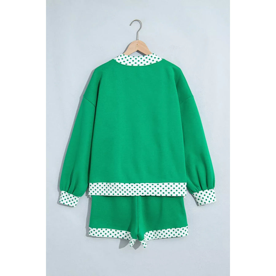 Polka Dot Trim Long Sleeve Sweatshirt and Shorts Set Apparel Accessories