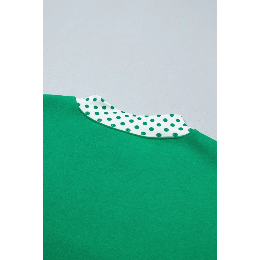 Polka Dot Trim Long Sleeve Sweatshirt and Shorts Set Apparel Accessories