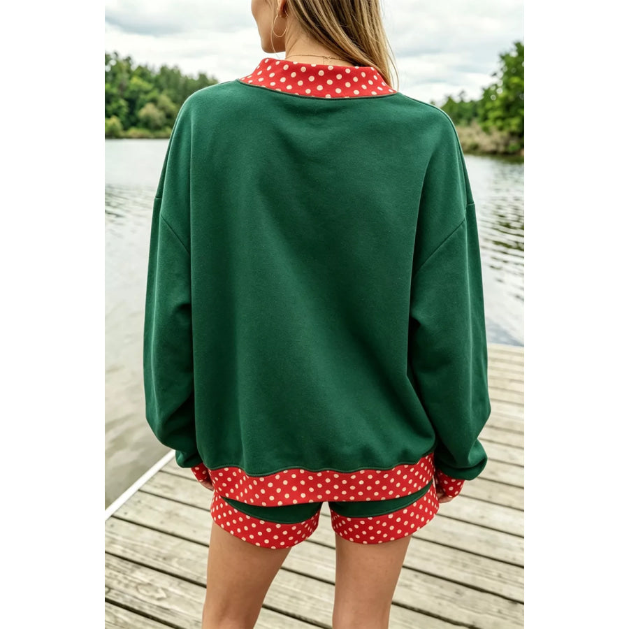 Polka Dot Trim Sweatshirt and Shorts Set Apparel and Accessories