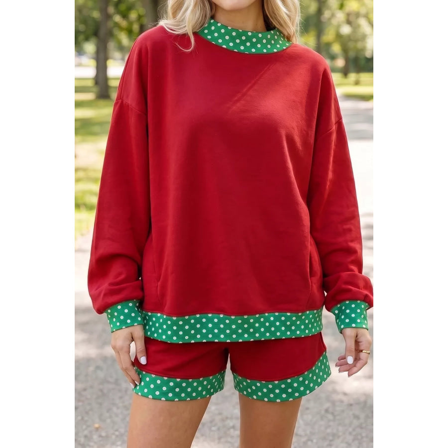 Polka Dot Trim Sweatshirt and Shorts Set Apparel and Accessories