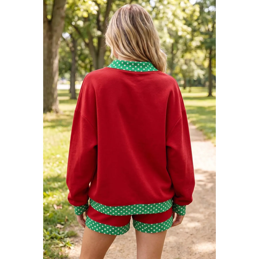 Polka Dot Trim Sweatshirt and Shorts Set Apparel and Accessories