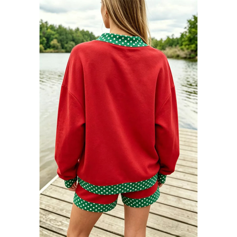 Polka Dot Trim Sweatshirt and Shorts Set Apparel and Accessories