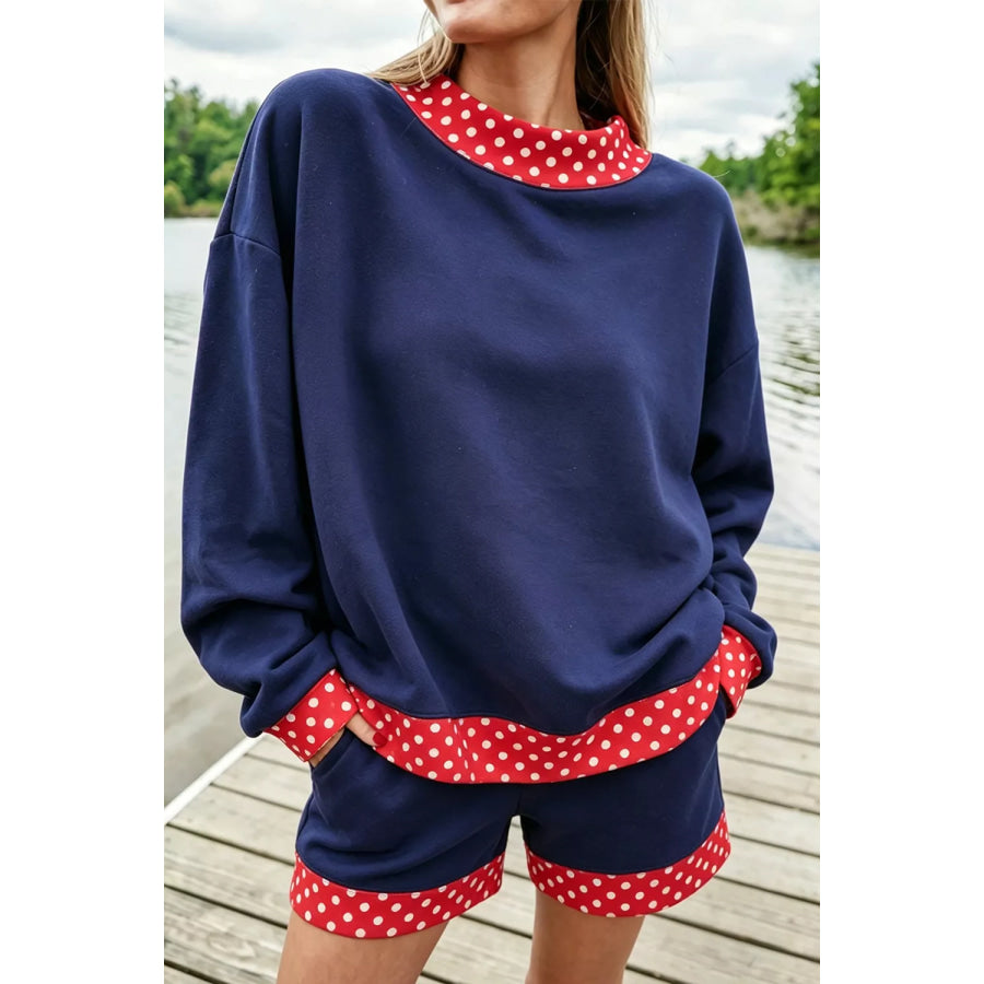 Polka Dot Trim Top and Shorts Set Navy / S Apparel and Accessories