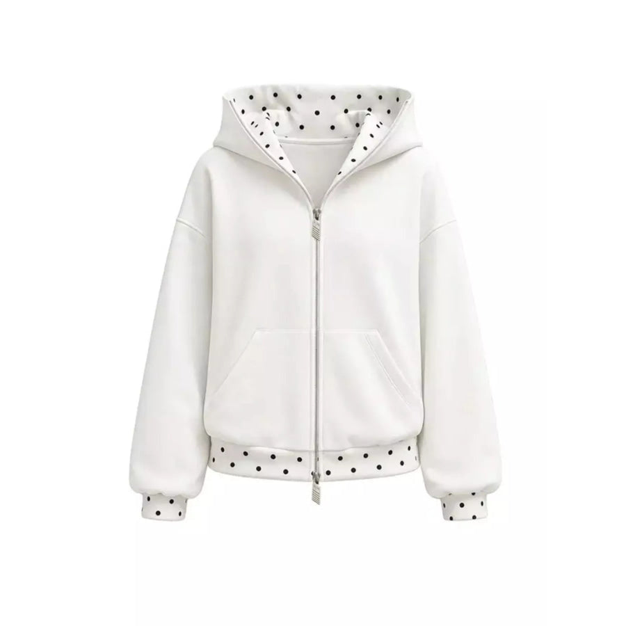 Polka Dot Trim Zip-Up Hoodie and Wide-Leg Sweatpants Set Apparel Accessories