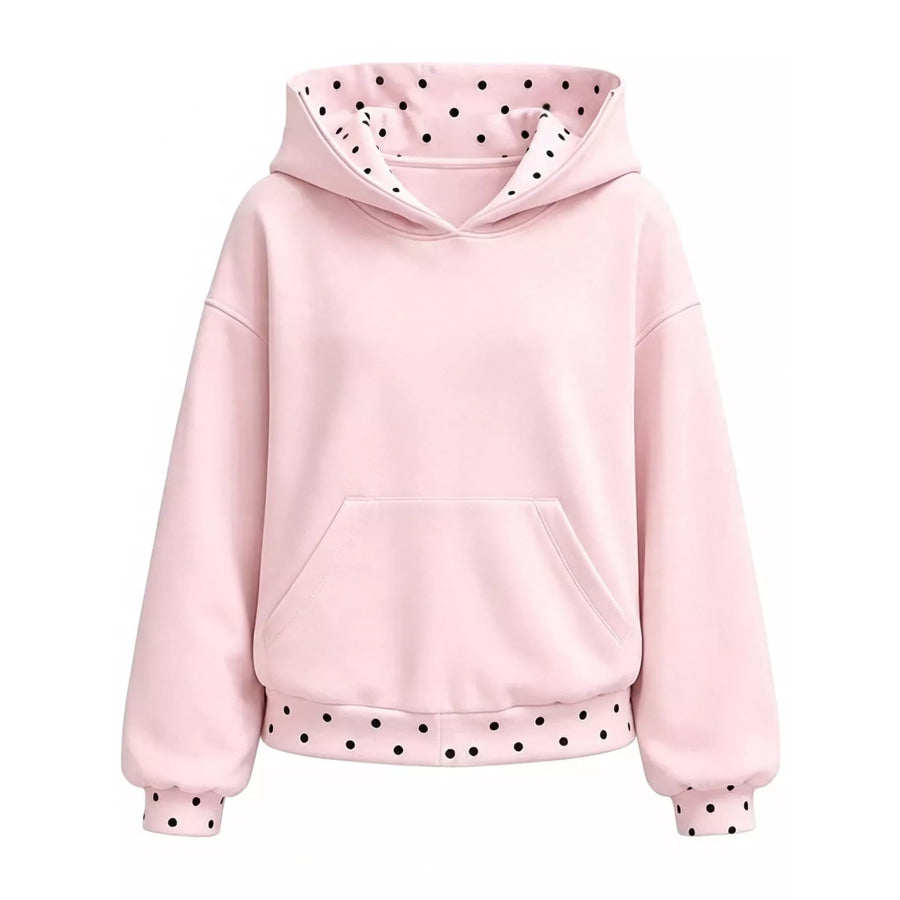 Polka Dot Trim Zip-Up Hoodie and Wide-Leg Sweatpants Set Apparel Accessories